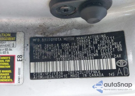 2011 Toyota Corolla Le z USA, uszkodzony, nr VIN 2T1BU4EE0BC559484